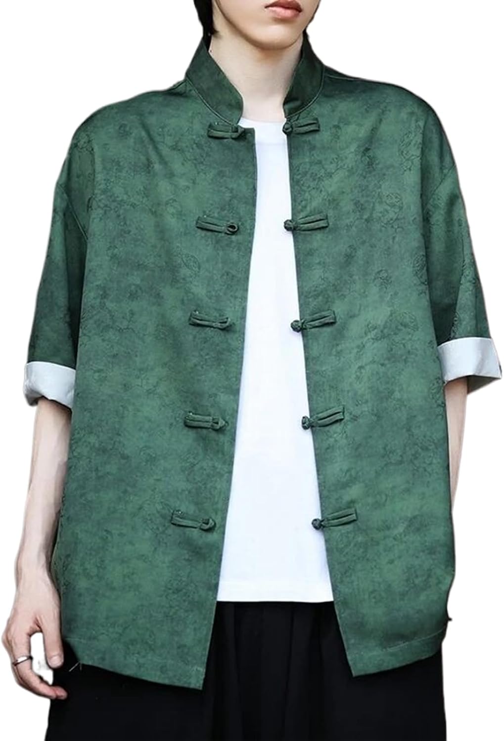 Summer Men's Ice Silk Shirt Buttons Tang Suit Vintage Hanfu Tops