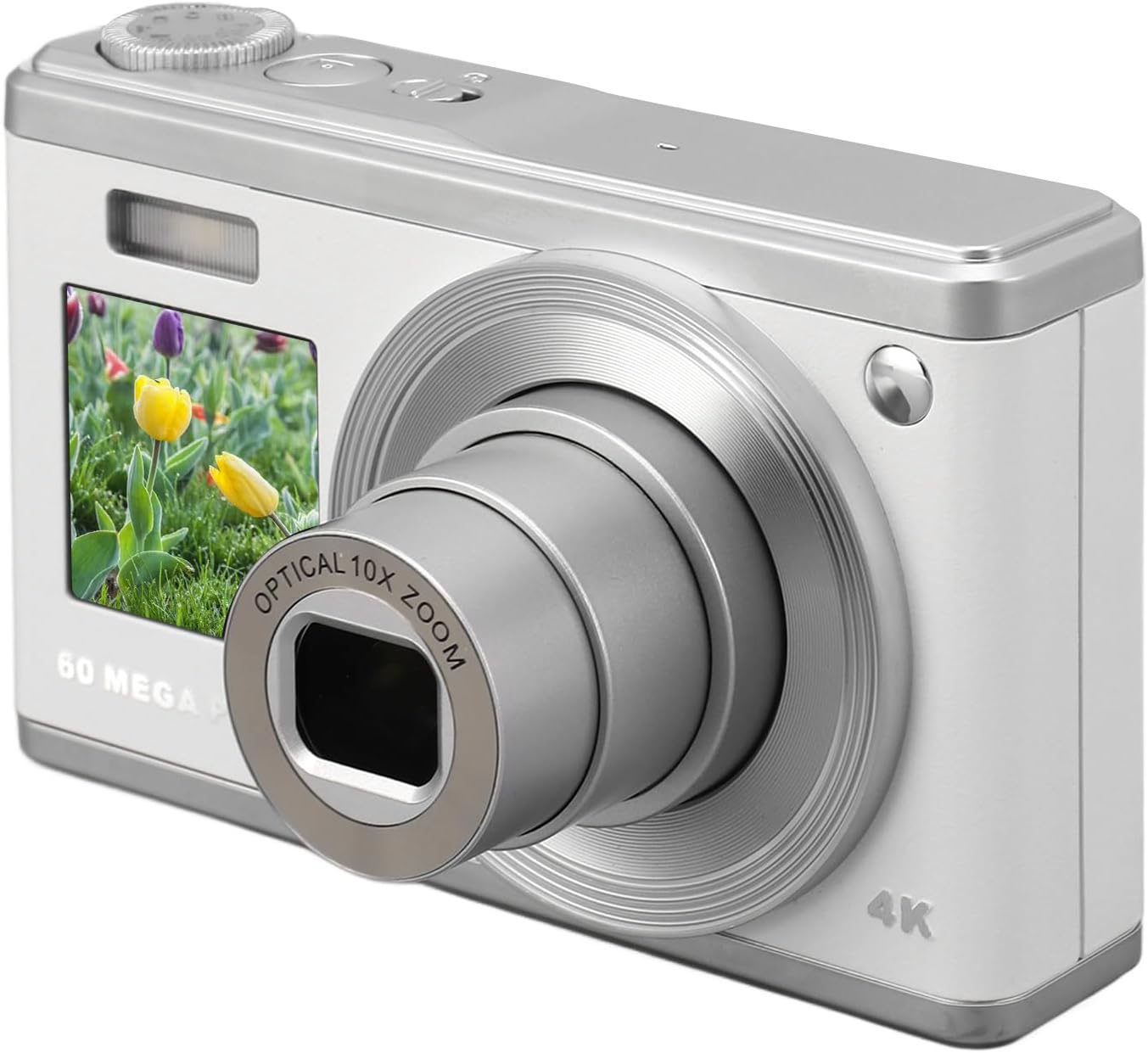 Digital Camera for Kids Dual Screen, 4K 60MP Compact Mini Camera with 10X Optical Zoom, Digital Point and Shoot Camera for Teens Boys Girls Adults Students Seniors Gifts (White)