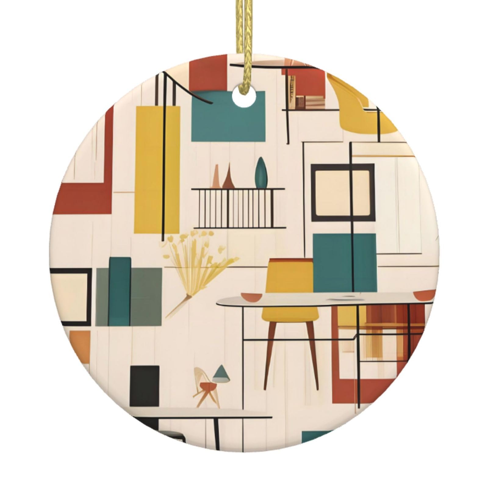Mid Century Modern Printed Christmas Tree Ceramic Ornaments Holiday Decoration Christmas Unique Pendant for Christmas Party
