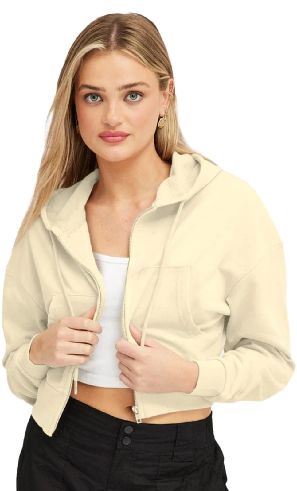 talitha fashion Soft Fleece Solid Long Sleeve Drawstring Crop Zipper Jacket Hooded Full Zip Up Sweatshirt for Women's Girl's Winter Wear Crop Hoodie-picture-14