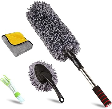 upra Ultimate Car Duster Kit، Best Microfiber Multipurpose Duster، Interior & Exterior Cleaning Tools، Dashboard Detailing Brush، Scratch Lint Free، Pollen Removing، Extendable Handle، Tuck، SUV، RV، Set of 4