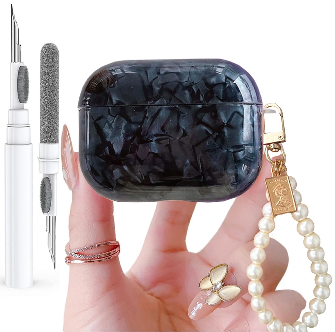 Olytop for Cute Glitter Airpods Pro/Pro 2 Gen Case with Cleaner Pen, Shell Pattern iPod Pro 2nd/1st Generation Cover Protective Skin Girl Women with