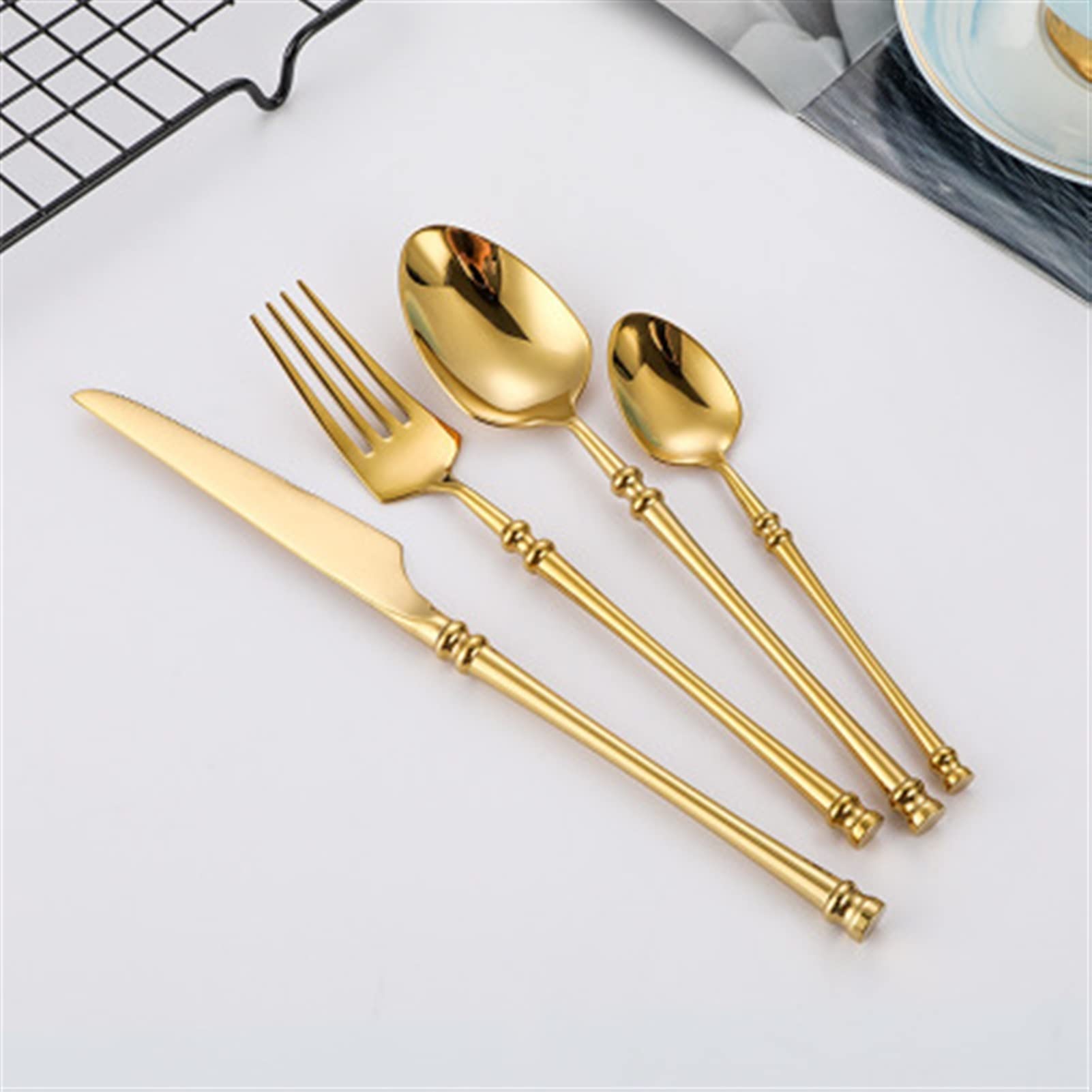Besteck-Sets Goldbesteck-Set Edelstahl-Geschirr-Set 24-teiliges Messer-Gabel-Kaffeelöffel-Besteck-Set Küche-Abendessen-Geschirr-Set Edelstahl (Color : Black24pcs) (Silver24pcs) (Gold24pcs