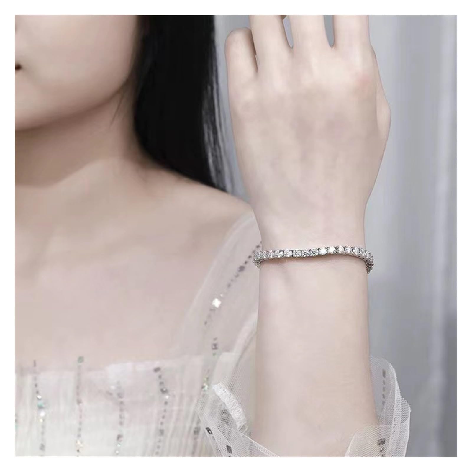 LYGBAOFUL Armband 4 mm Moissanit-Tennisarmbänder 925er Silber D Vvs runder Moissanit-Diamant-Gliederkettenarmband vergoldetes Weißgold-Pass-Tester-Geschenk (4 mm – 20,5 cm_plattiertes Weißgold)