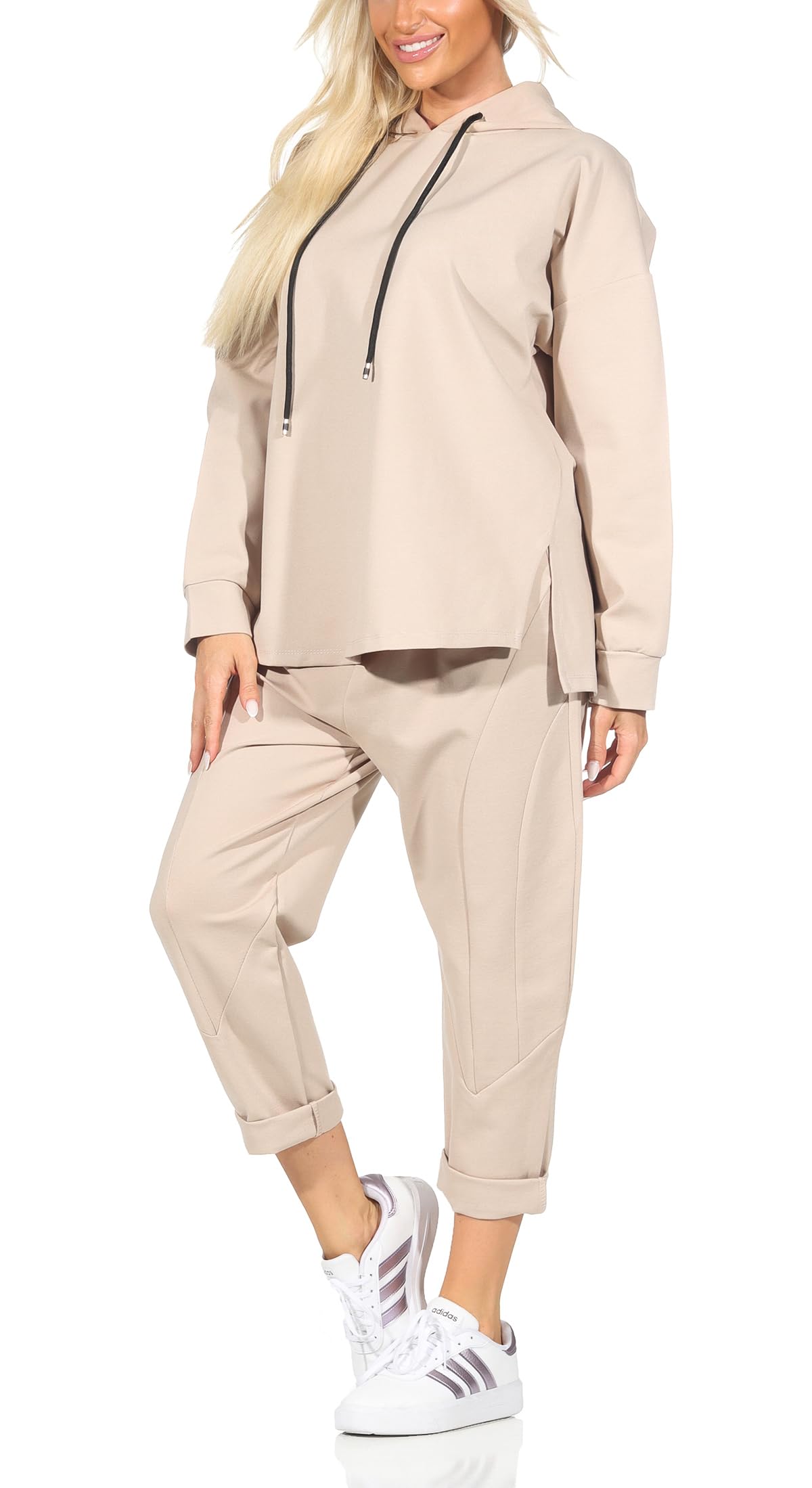 Damen Jogginganzug, Zweiteiler für Freizeit und Sport, Trainingsanzug, Hausanzug mit Hoodie und Hose Kapuze 7036