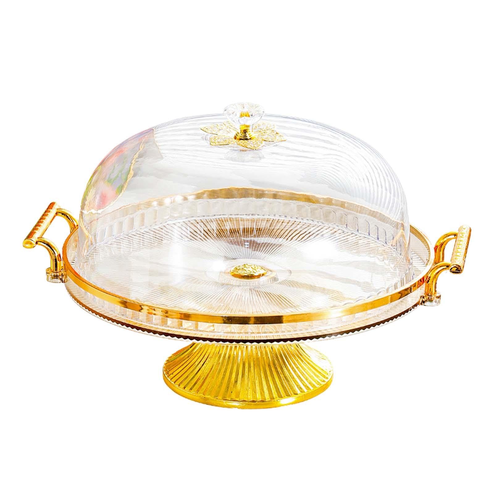 Cake Stand with Lid Footed Cake Plate Platter for Cookies Cupcake Cheesecake Light Yellow, 31.5x21.5cm