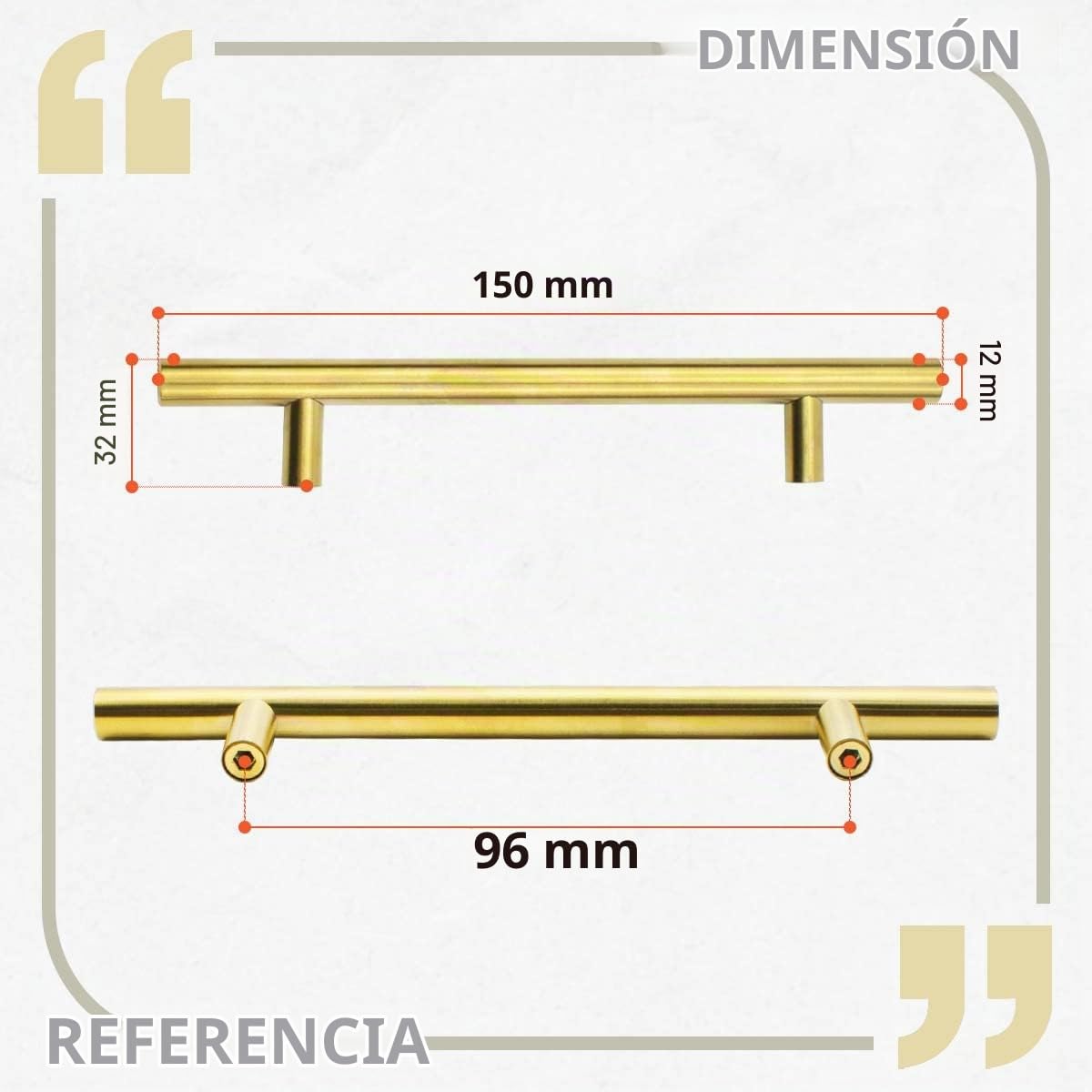 Bwintech 24 Piezas 150MM (96MM Agujero Central) Tiradores Dorados para Tiradores de Cocina, Acero Inoxidable, Ideal para Gabinete, Cajón, Armario