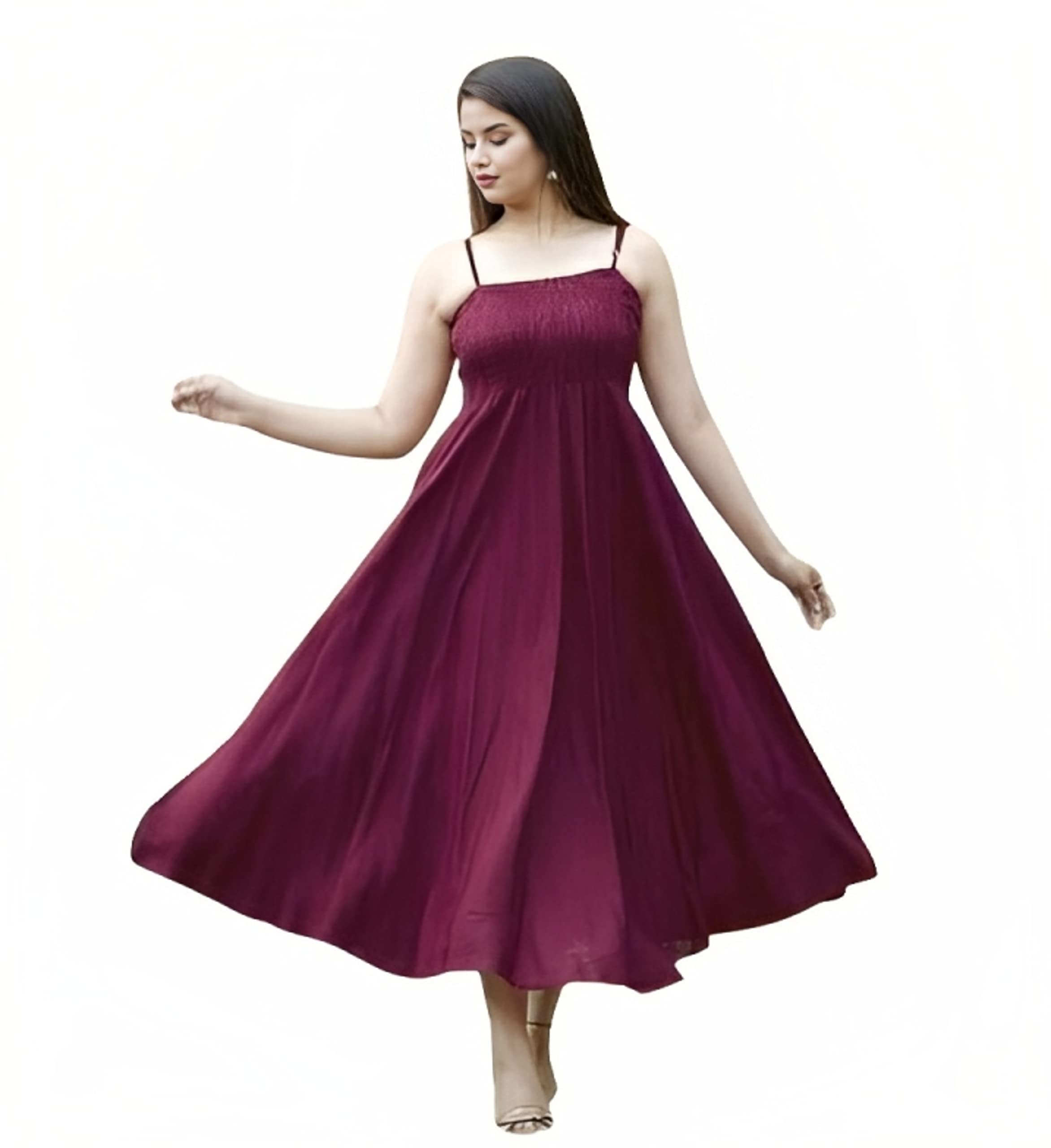 Women's Sleeveless Fully Stitched Plain and Solid Gown Dress with Ankle Length and Square Neck Stylish(BE4)