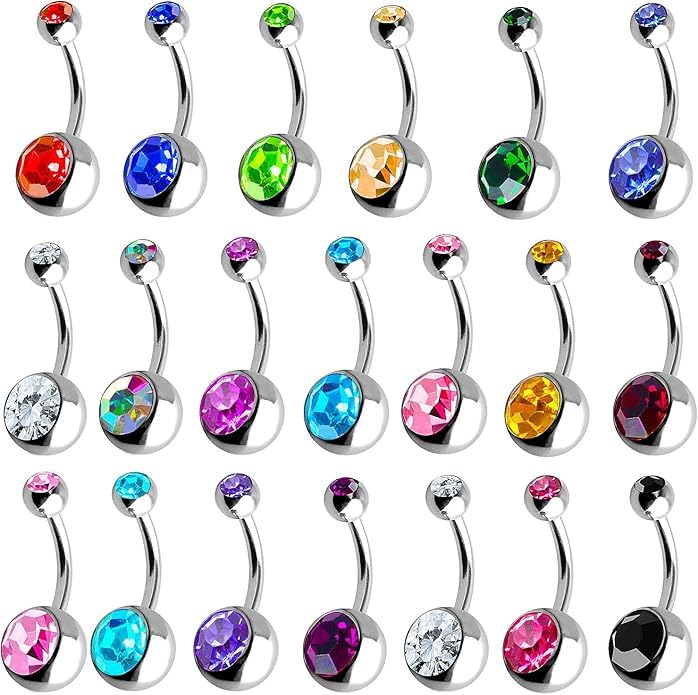 Defrsk 20 PCS Belly Bars Button Balls Belly Button Ring Belly Piercing Set Piercing Body Jewelry, Stainless Steel