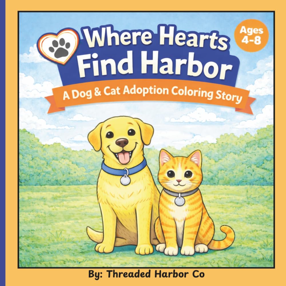 Where Hearts Find Harbor: A Dog & Cat Adoption Coloring Story
