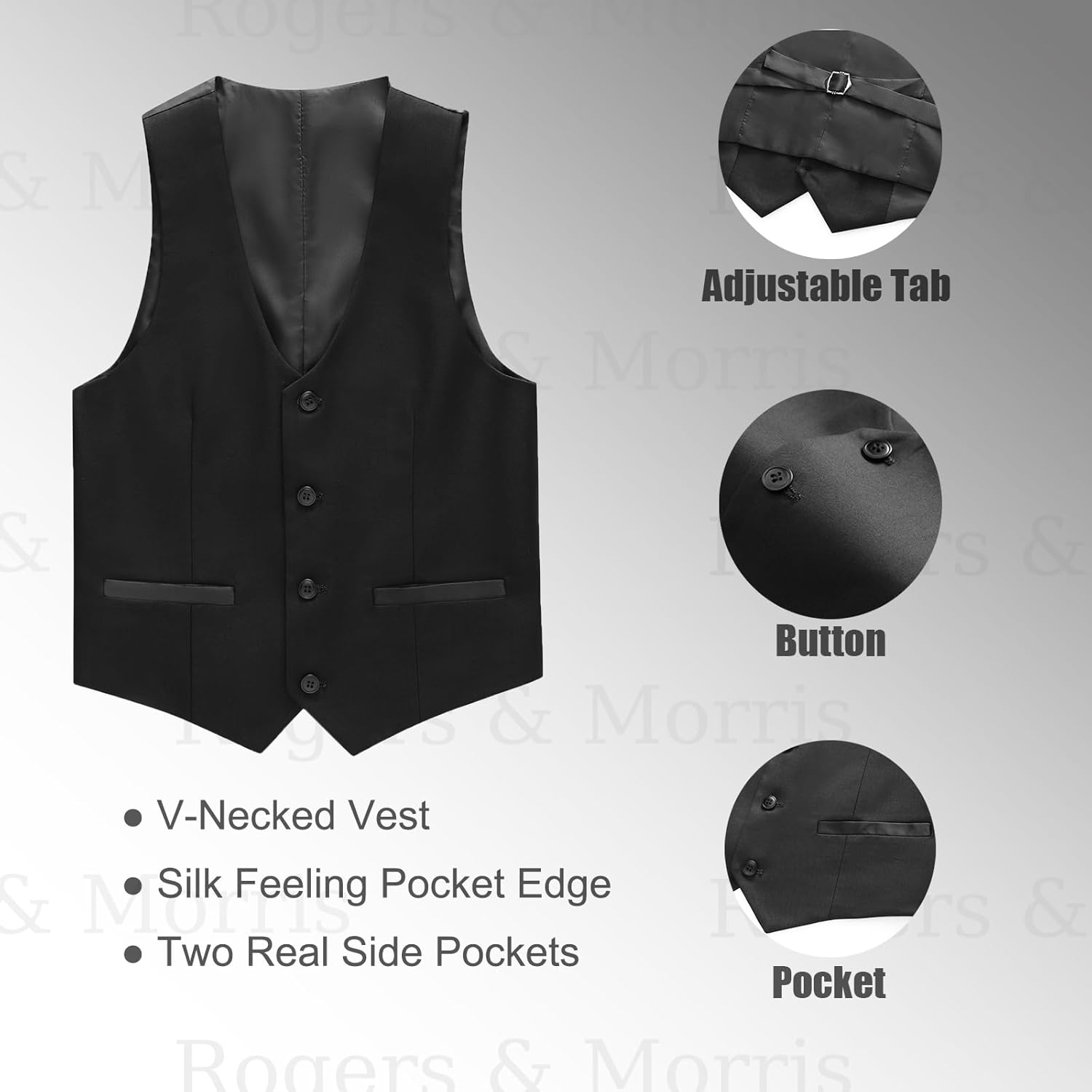 Rogers & Morris Boys Tuxedo Suit Formal Outfits Slim Fit Solid Kids 5 Piece Suit Set Peak Lapel - Image 5