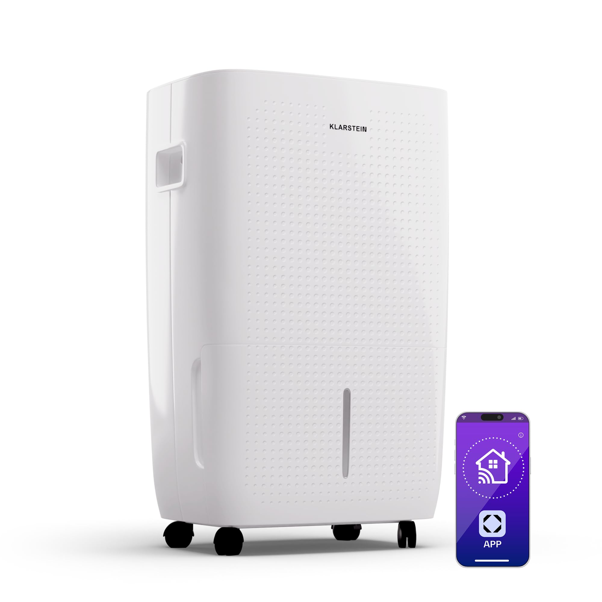 Klarstein DryFy Connect 60L Deumidificatore WiFi, 60L/24h, Serbatoio 8L, Timer 24h, Controllo App, Portatile per Casa 45-65m², Bagno, Camera da Letto, Deumidificazione Automatica, Bianco