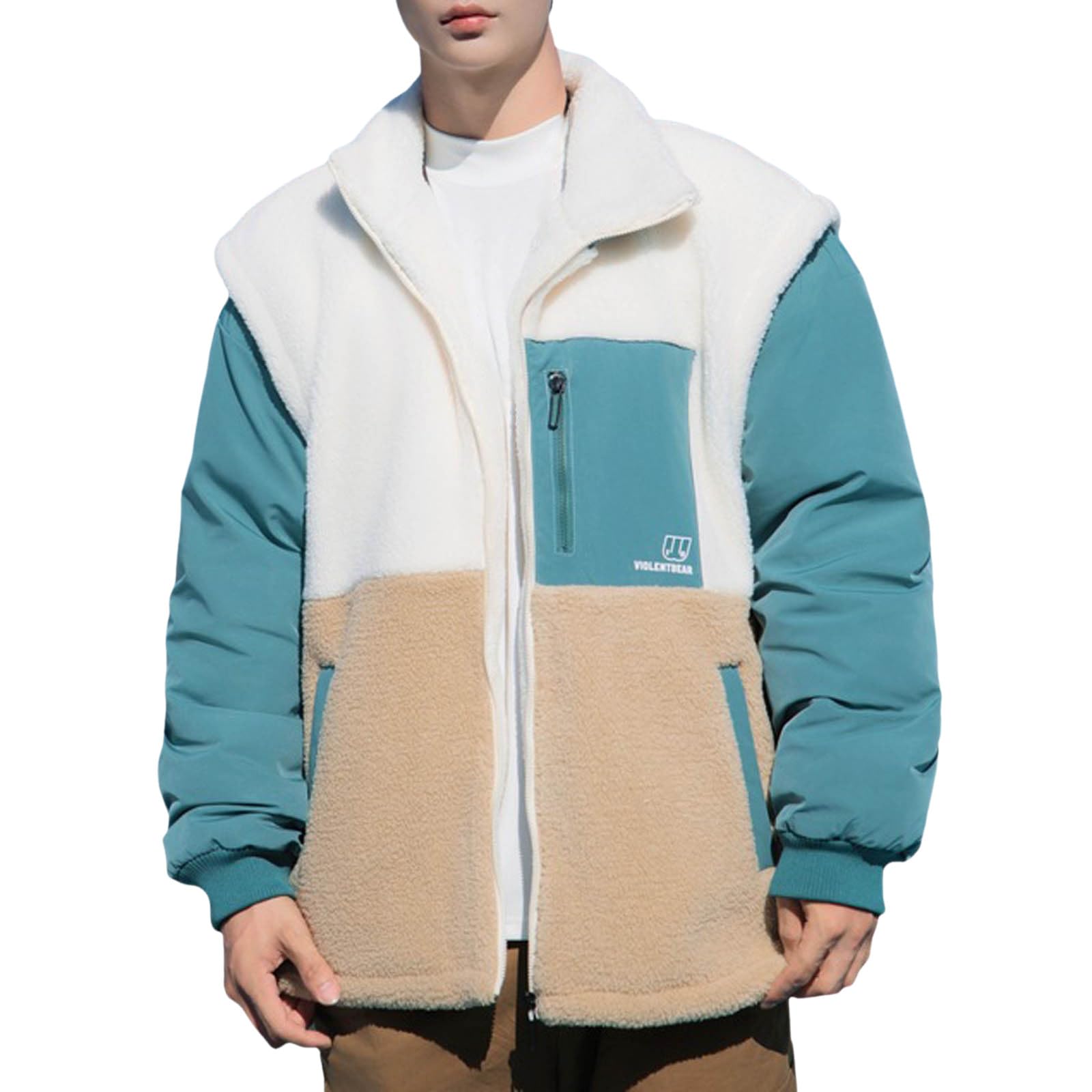 Chaqueta Polar Hombre Talla Grande, Chaqueta de Abrigo Informal cálida Acolchada y Gruesa con Bloqueo de Color para otoño e Invierno para Hombre