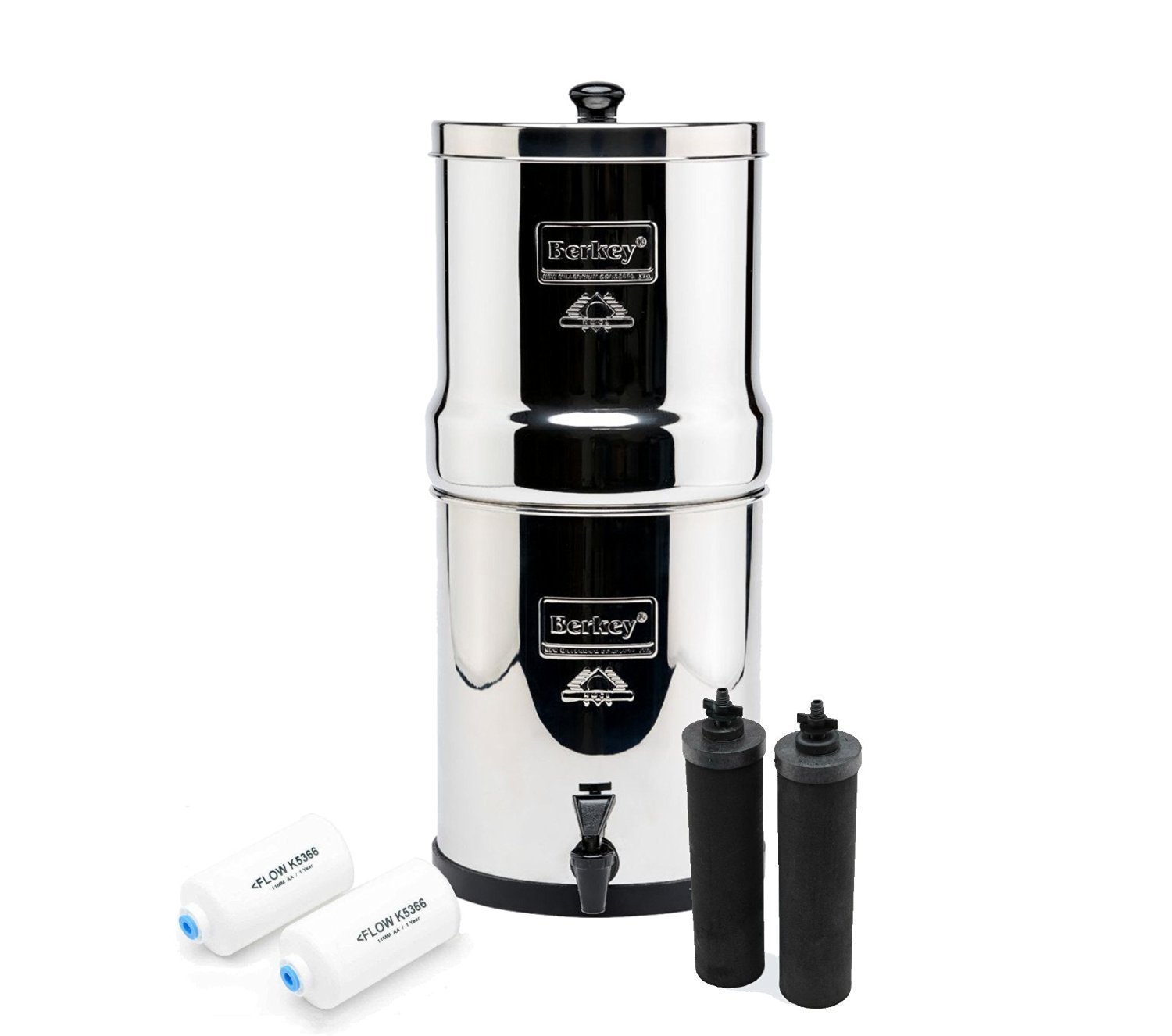 Royal Berkey Water Filter Complete with 2 Black Purifiers Elements With 2 PF-2 Fluoride Filter~Filtration System UK Stainless Steel