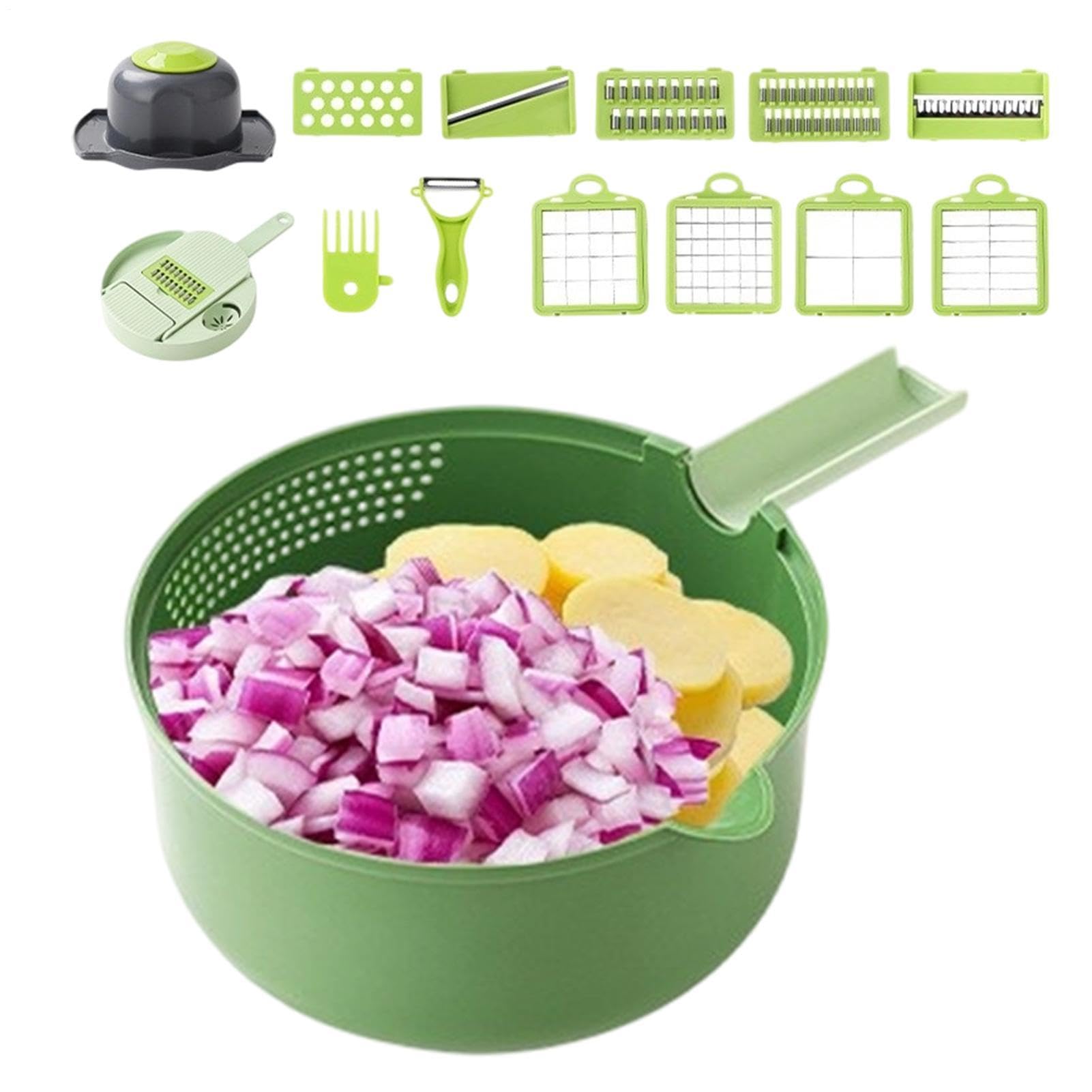 Vegetable Dicer Chopper - 16-In-1 Kitchen Shredder Slicer | Veggie Chopper PP+ABS | for Fruit Potato Cabbage Salad Cheese Onion Vegetable Home Kitchen Restaurant Apartment