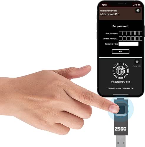 256GB Encrypted USB Drive,Fingerprint Flash Drive,Secure Password Protected U Disk,