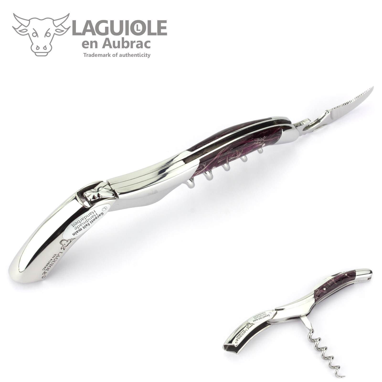 Laguiole en Aubrac Kellnermesser Sommelierbesteck SOM99F1I Griffschalen Acrylglas ''Feu d'dart' violett, Edelstahl glänzend