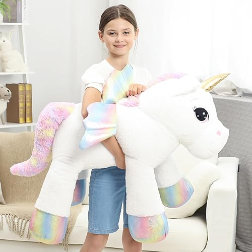 Miniatura 6 de Almohada de peluche gigante de unicornio de 44 pulgadas, lindo unicornio grande suave con alas de arcoíris, juguete de peluche grande, regalos para