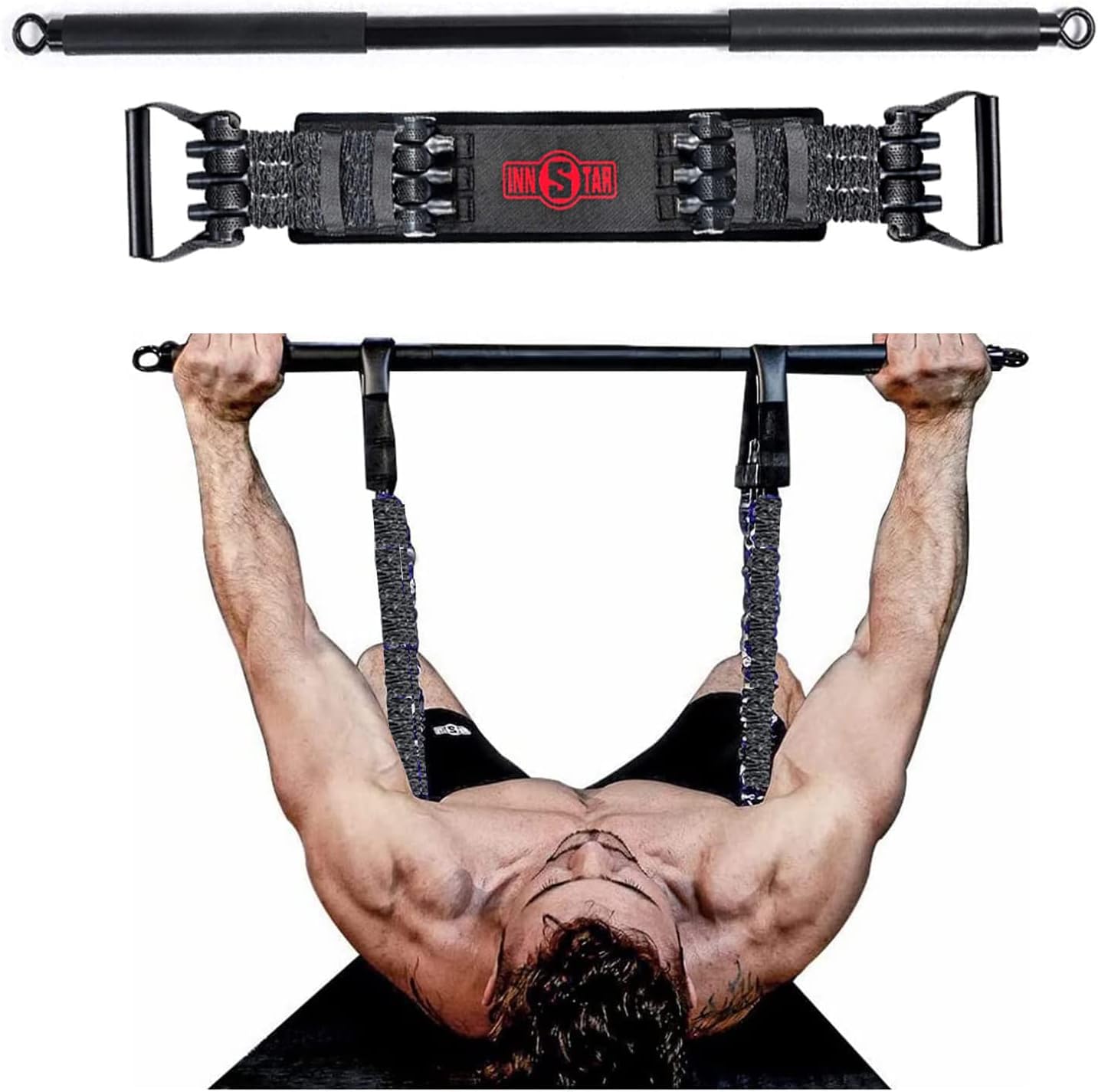 Sponsored Ad – INNSTAR Adjustable Bench Press Device,Push up Resistance Bands for Home Gym Exercise,Fitness Workout,Travel Training