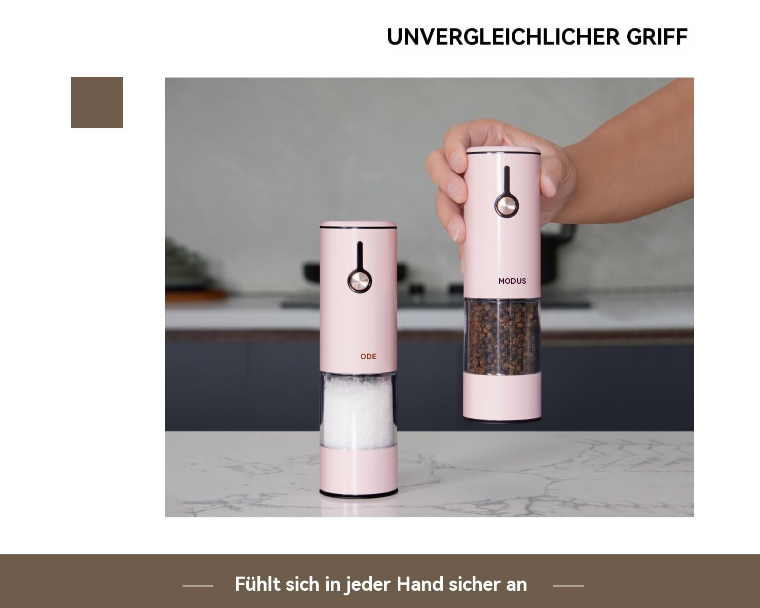 Salz und Pfeffermühlen Elektrisch 2er Set mit USB Ladeanschluss – 6 Stufenmahlwerk, LED-Beleuchtung & Rutschfester Staubschutz (Blütenblattrosa)