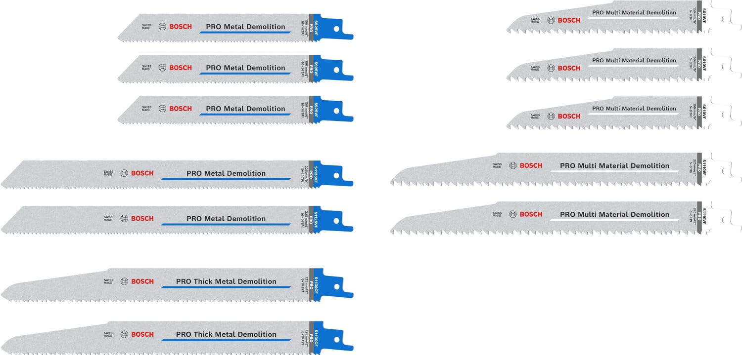 Bosch PRO Demolition - Juego de 12 hojas de sierra sable (para tubos y perfiles de metal, metales no ferrosos, longitud mm, accesorios profesionales de sierra sable)