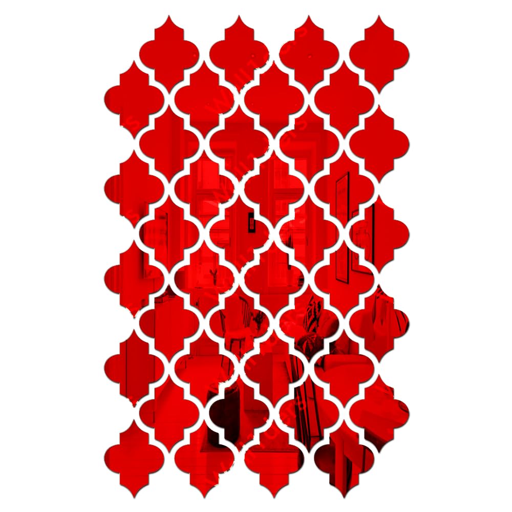 Wall1ders 40 Pcs Mirror Wall Stickers Jali Pattern Mirror Art Tile Decal Decoration DIY Self Adhesive Wall Line Border Acrylic Mirror for Home Living Room Bedroom Decor - (Red) (B0CQ8FNNZL) Amazon Price History, Amazon Price Tracker