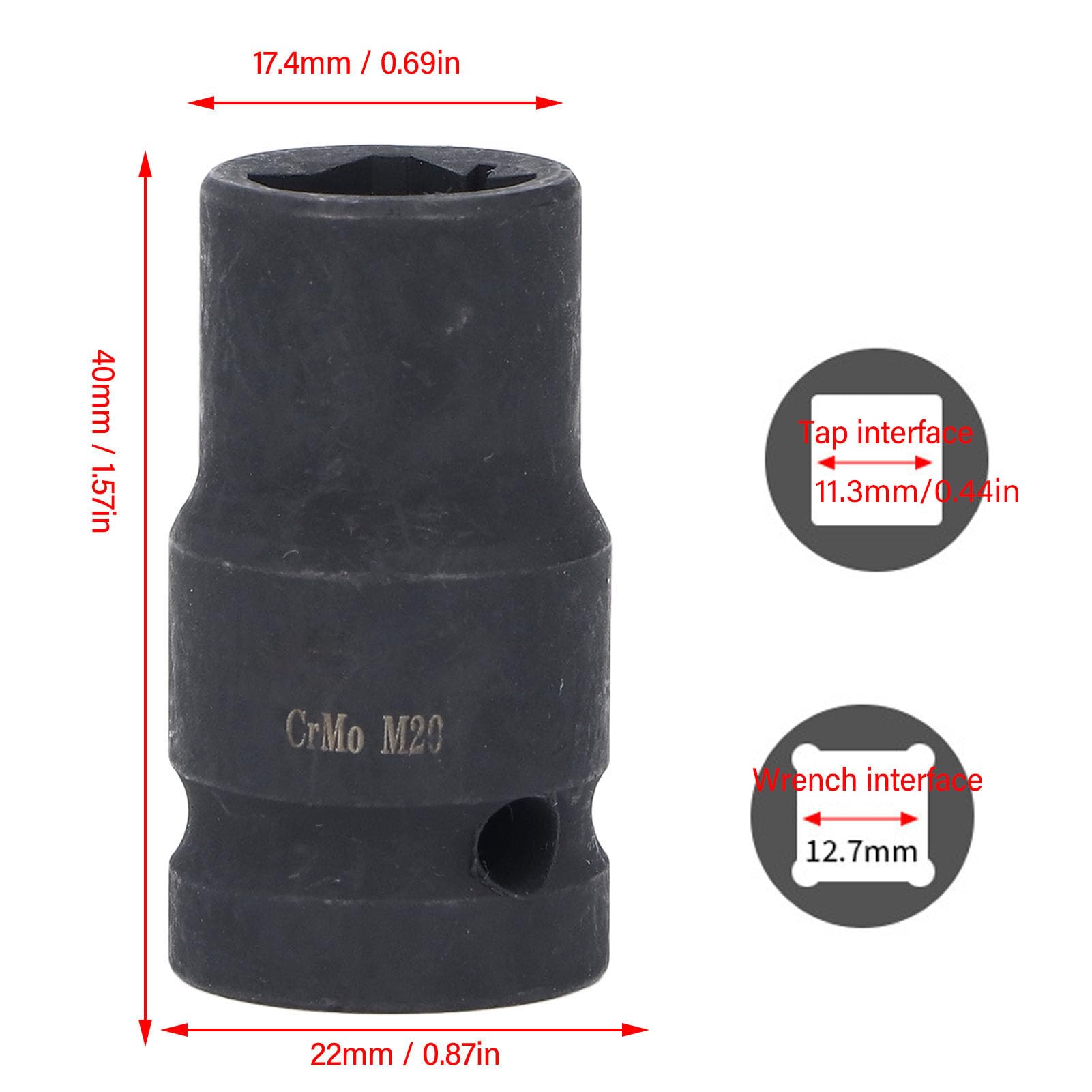 Baxnore M20 1/2 in Square Tap Socket, CRMO Black Oxide Coated, Spring Loaded Detent Ball Lock - Image 2