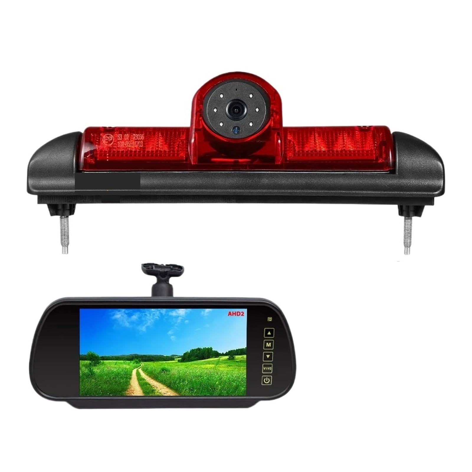 Equipo De Cámara Marcha Atrás con Luz Freno AHD 1080P Monitor Espejo Retrovisor 7" Imagen NíTida(Suction Cup Bracket)