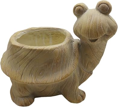 Red Carpet Studios Woodland Whimsy Turtle Planter 11.5" L x 6.7" W x 10.75" H, Charming Hand-Carved Look Garden Pot