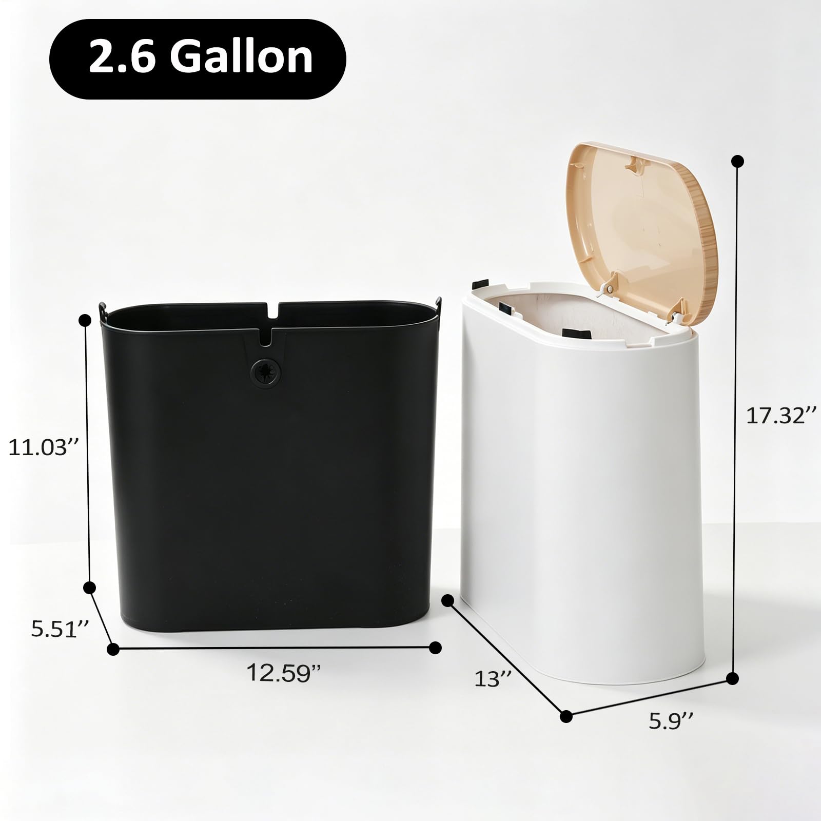 Pattumiera da bagno con coperchio, 10 litri, piccola pattumiera a prova di cane, moderna cestino per rifiuti da ufficio con coperchio a pressione, in plastica sottile, per camera da letto, WC