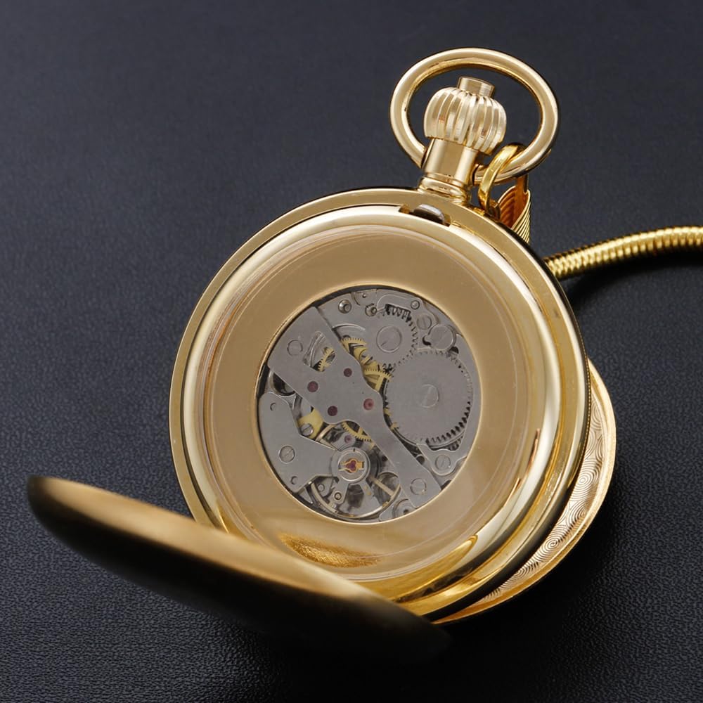 Copper Pocket Watch Steampunk Mechanical London Hand Wind Mens Watches with Chains & Boxs