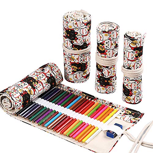 Astuccio arrotolabile per 36 matite colorate, in tela, per organizzare matite, rotoli (senza penna) Style national