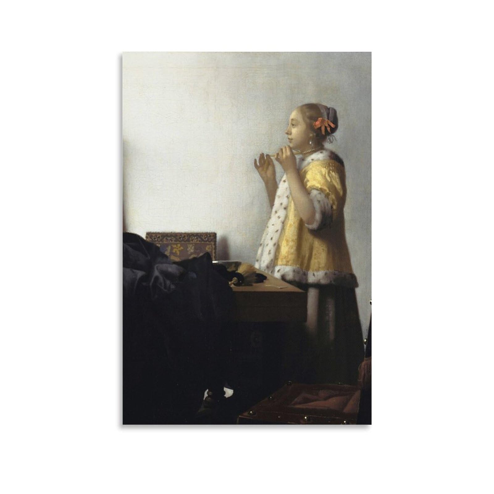 Woman with A Pearl Necklace by Johannes Vermeer Posters Wall Art Painting Canvas Prints Decor Poster Artworks 24x36inch(60x90cm)