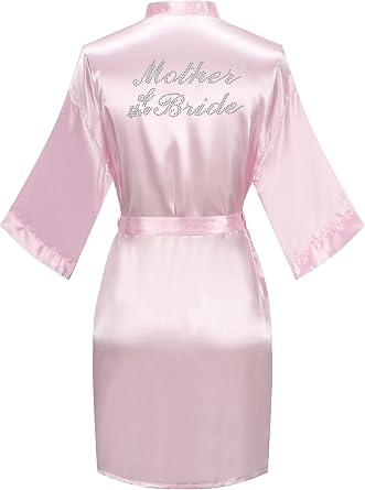 goodmansam Womens Satin Kimono Robe with Silver Rhinestones Bride Bridesmaid Robes for Wedding Party Robe Getting Ready