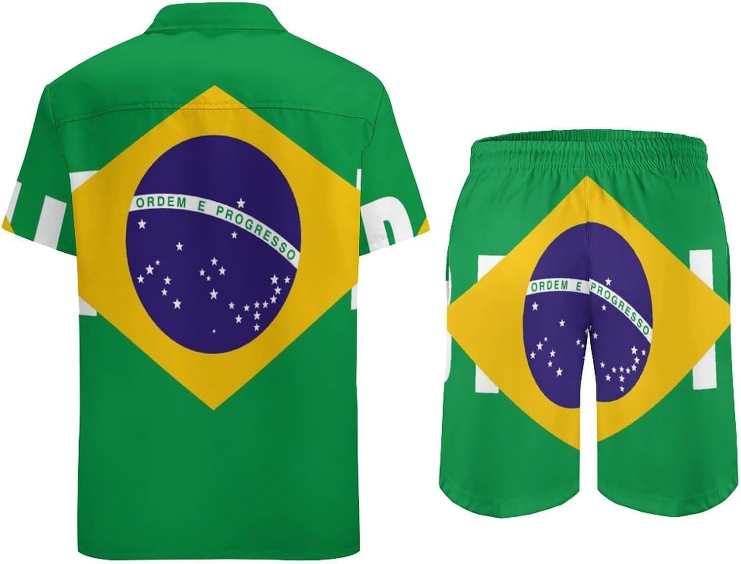 Brazil Brazilian Flag Men's Summer Beach 2 Piece Outfits | hawaiian button down shirt and shorts,vacation cruise,mens bathing suit