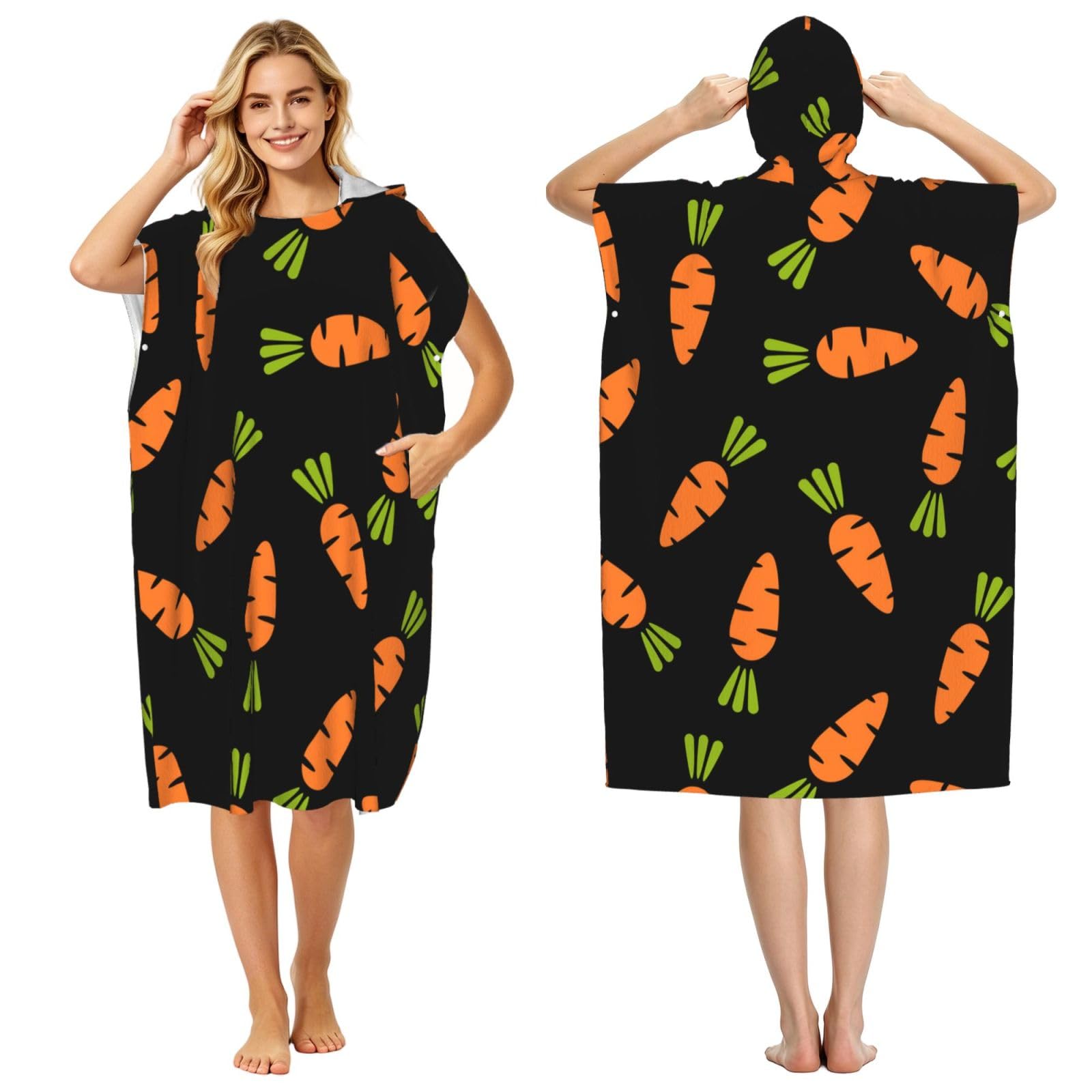 Poadnly Cartoon Carrot, Adult Hooded Beach Towel 90 x 110 cm,Changing Bath Robe, Surf Poncho Towel For Women Men