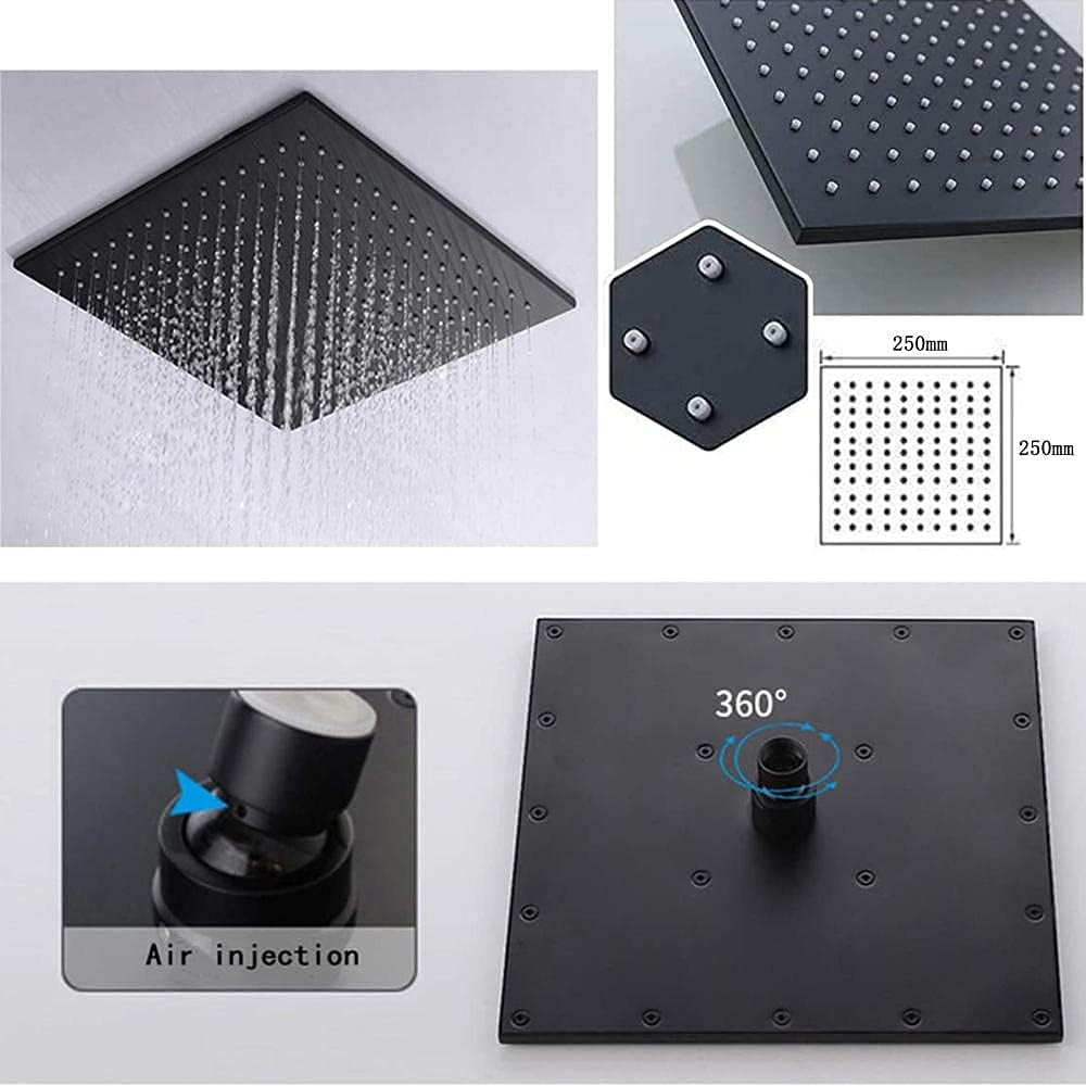 Shower Set 3-Function Mixer Shower Kit Black Square Rain Shower Heads Rain Shower System-B_12 in,A,10 in