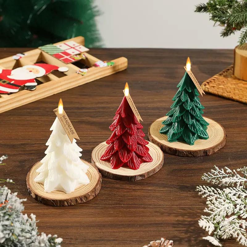 Image of Christmas Tree Flameless Candles with Remote Timer, Battery Operated 3D Wick LED Flickering 4'' x 5.5'' Candles Real Wax Green for Holiday Decor
