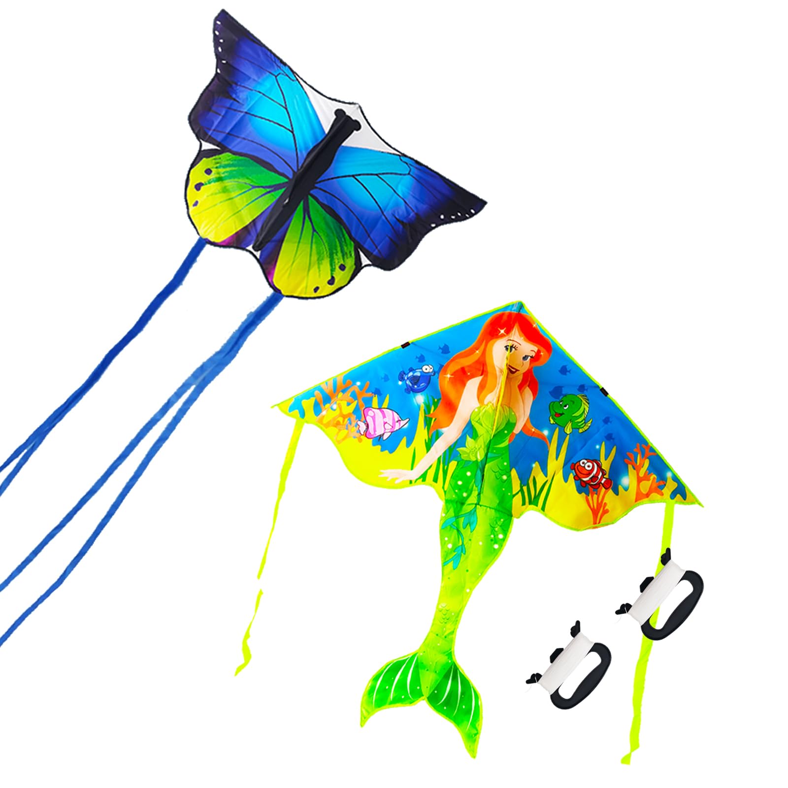 Kaidenic 53inch Butterfly Kite with Flying Lines Easy to Fly for Kids and Adults (Butterfly and Mermaid)