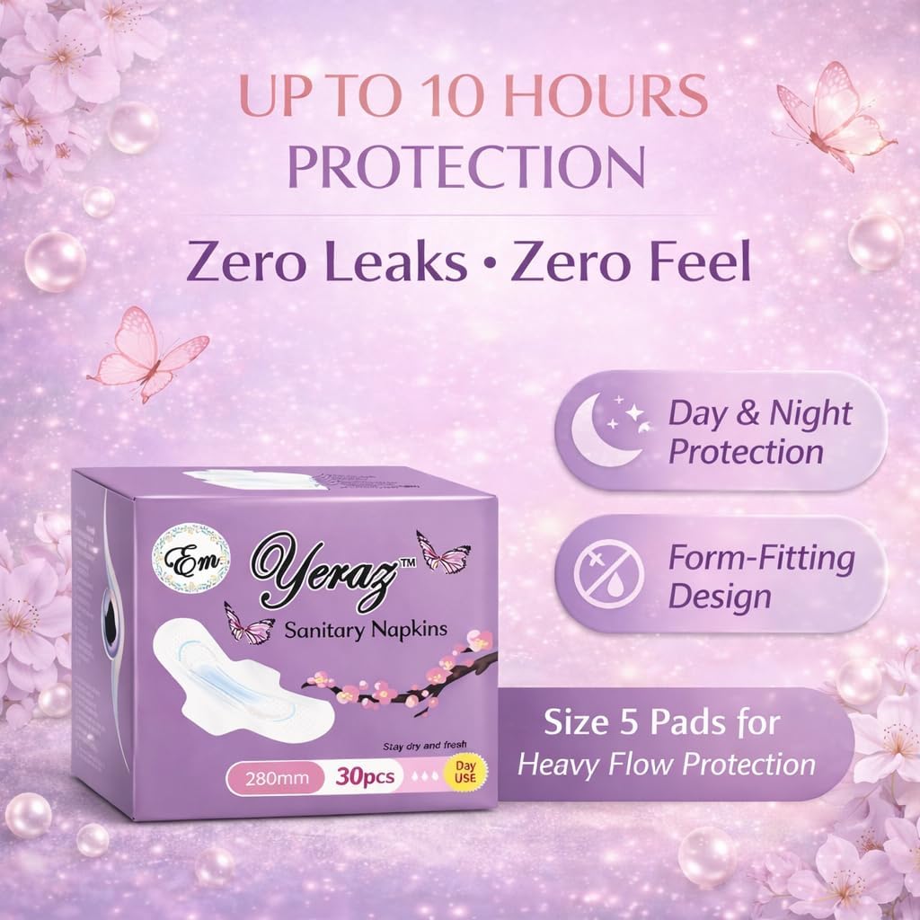 Sanitary Napkin for Women - Ultra Thin Pads with Wings - Size 5 & 90 Count (3 Packs of 30) - Fast Absorbent - Fragrance Free Feminine Pads - Comfort for Regular to Heavy Flow