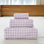 NSNLGSGC Ensemble de draps en microfibre bleu clair Gingham, draps en cuir bleu bébé, 4-Pieces Ensemble de feuilles de grille avec poche profonde