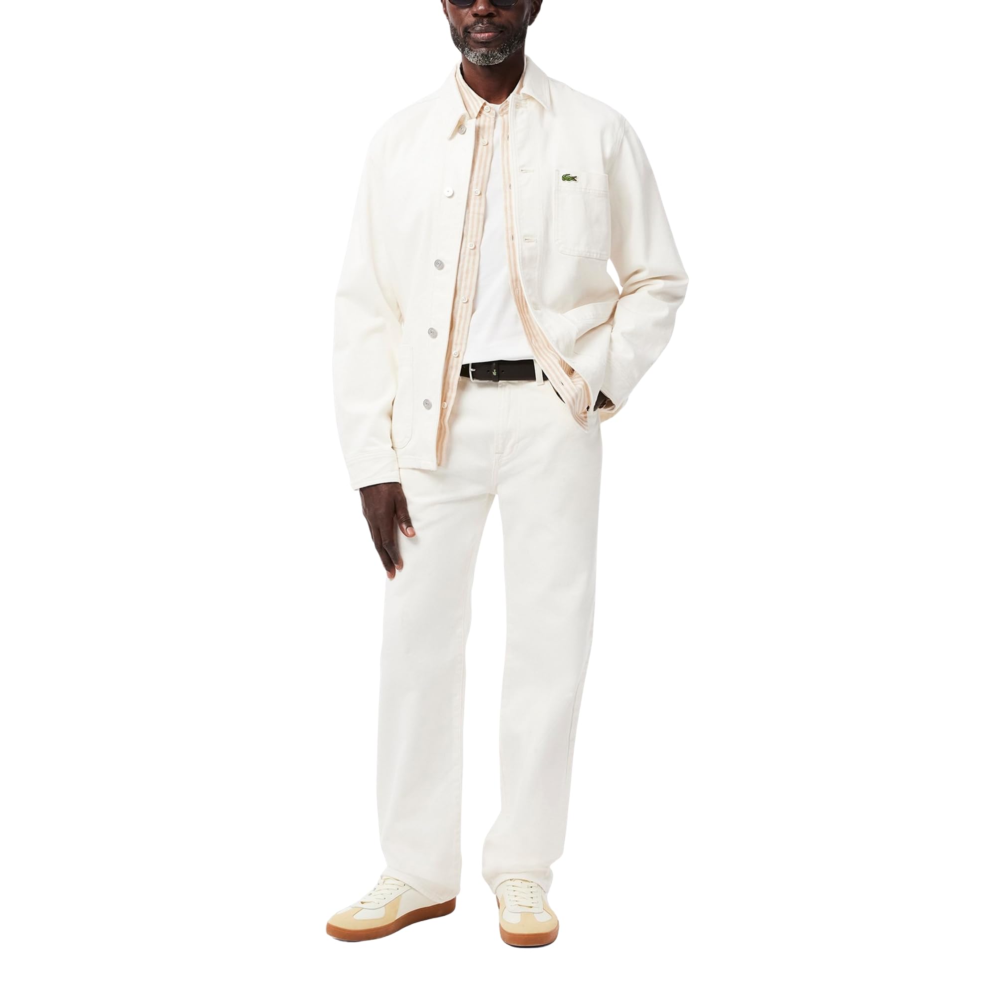 Lacoste Long Sleeve Regular Fit Linen Casual Button Down Shirt W/Front Pocket Camisa Abotonada para Hombre