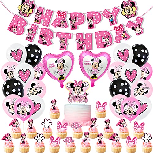 39 Stück Themed Geburtstag Dekorationen,Luftballon Geburtstag Rosa, Happy Birthday Banner, Cupcake Topper,Party Supplies für Themenparty Balloons for Girls Birthday Baby Shower Cover