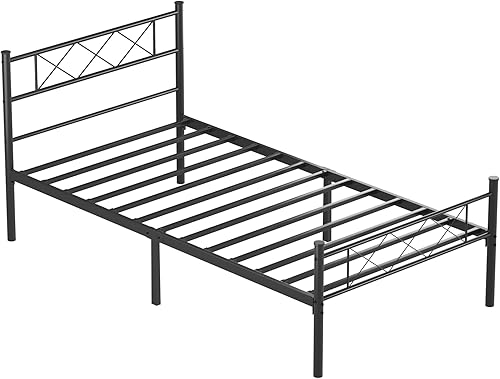 Miniatura 8 de VECELO Base de cama tamaño individual con cabecero, plataforma resistente y base de colchón con soporte de listones de metal, no necesita somier,