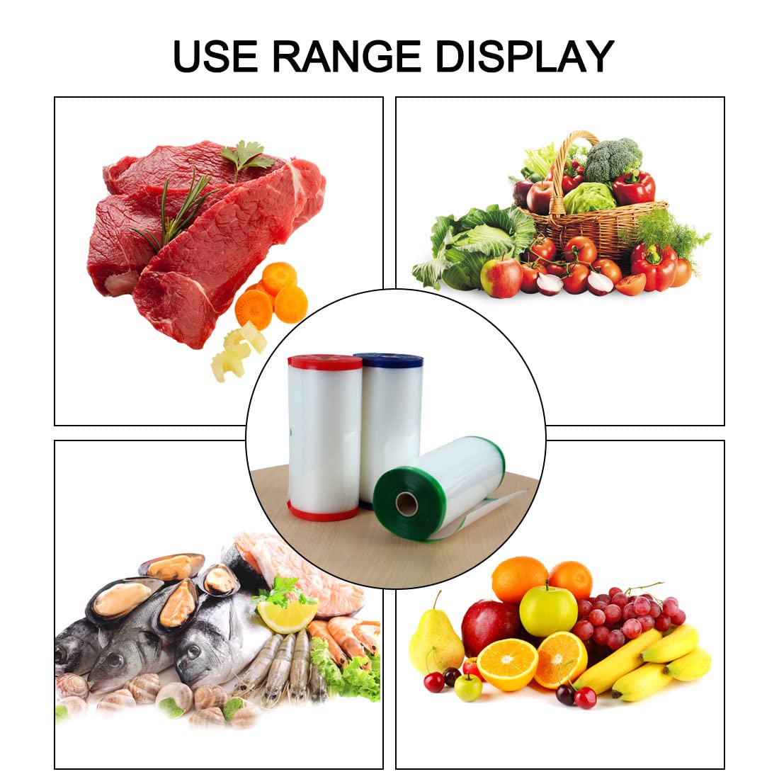 Ruilogod 3 rollos de bolsas selladoras al vacío para verduras, carne, alimentos, soporte de almacenamiento de 4 mil texturizado, para el hogar, cocina, 11 pulgadas x 50 pies