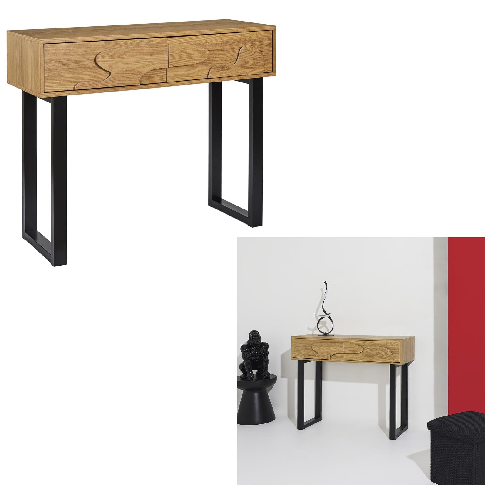 HOME DECO FACTORY - HD0431, Consola Calypso Moderna, Mueble de Entrada Versátil con Almacenamiento Optimizado, Diseño Elegante para Salón u Oficina, Dimensiones 100x80x35 cm, Marrón Negro