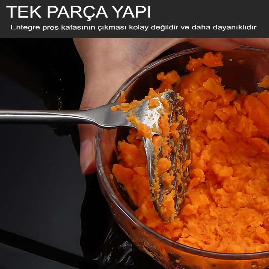 MallArt® Paslanmaz Çelik Patates Ezici – Ergonomik Tutma Sapı ile Püre Yapıcı, Endüstriyel Kalite Patates Presi, Mutfak Gereci, Bulaşık Makinesinde Yıkanabilir – Püre, Havuç, Tatlı Patates İçin