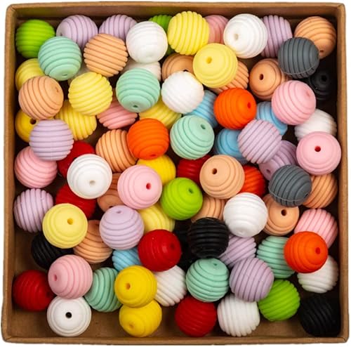 Decoendiy 50 cuentas de panal de silicona, cuentas de colmena de hilo colorido de 0.591 in, cuentas espaciadoras de silicona, para manualidades,