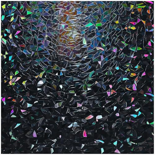 Image of rabbitgoo Rainbow Window Privacy Film, Stained Cling, Black, 23.6 inch x 118.1 inch | Decorative Static Sticker, Non-Adhesive Reusable Window Tint, Heat Control UV Blocking Coverings for Home Doors, Living Room