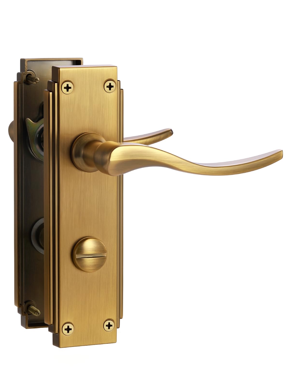 SORWDUERM 1 Pair Hanoverian Scroll Antique Bronze Internal Door Handles,Short Bathroom Lever Set for Interior Wooden Doors,Fits Standard UK Door,Zinc Alloy